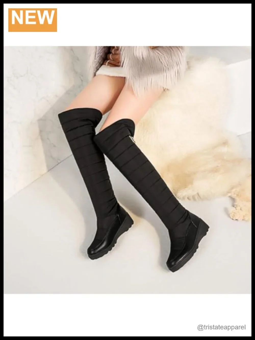 Warm Fur Lined Over The Knee Snow Boots Waterproof Thick Sole Winter